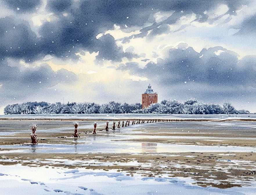 Insel Neuwerk vor Cuxhaven mit Blick über das Wattenmeer